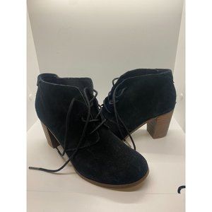 EUC TOMS Black Suede Heels Lunata Lace up Sz 9 3" Block Heel